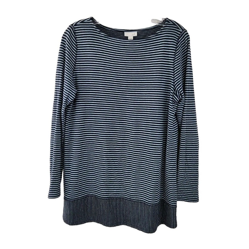 J. Jill Striped Blue Cotton Tunic Top Women's Size M Long Sleeve Side Slit